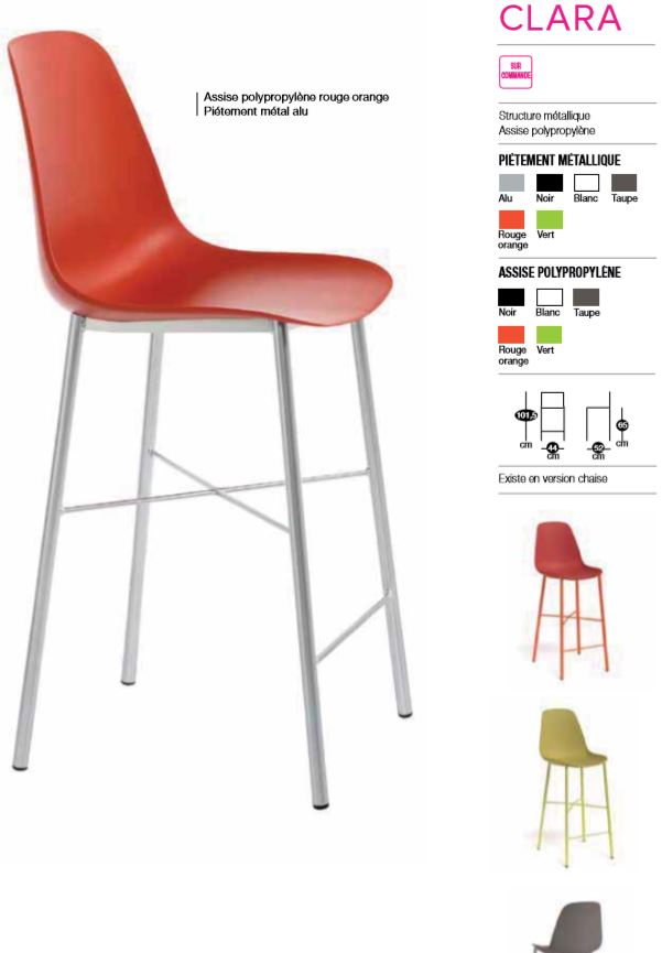 Tabouret hauteur plan de travail assise rouge orange CLARA